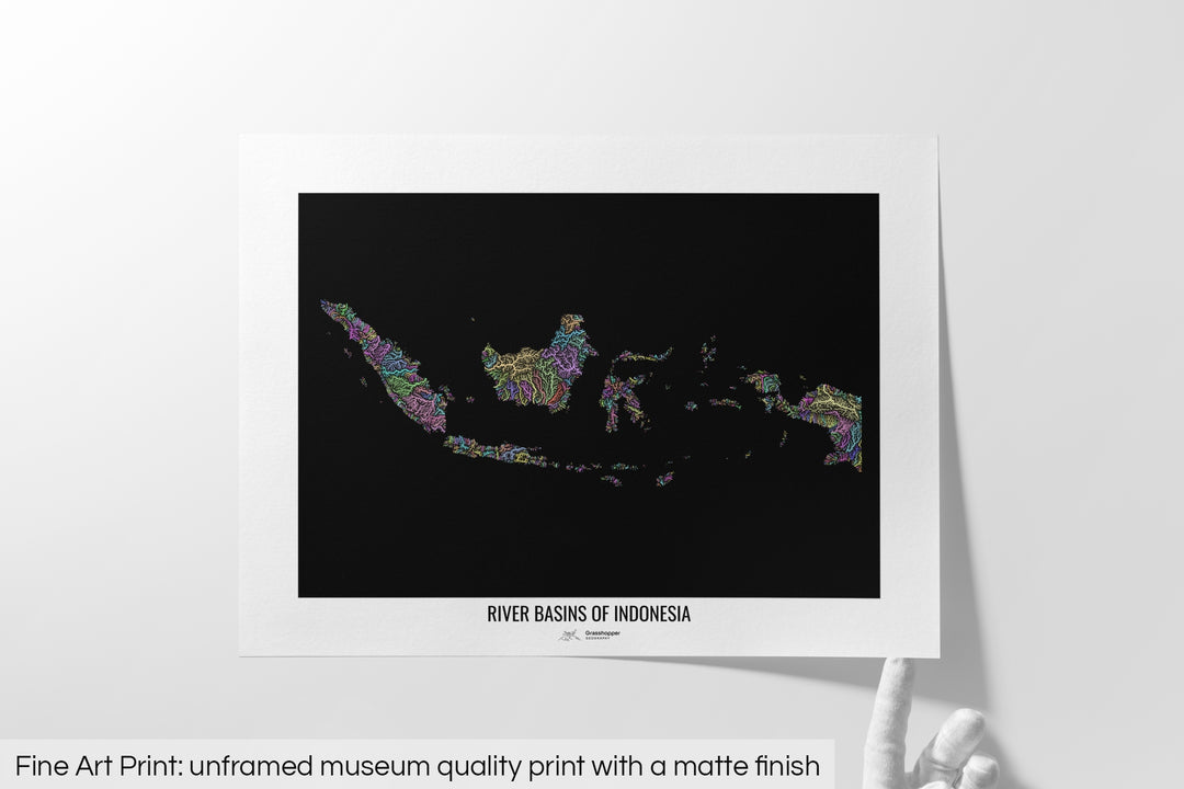 Indonesia - River basin map, pastel colours - Wall Art
