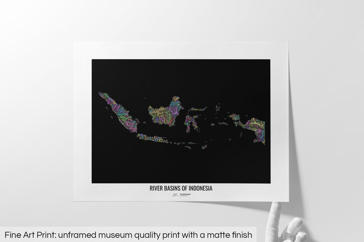 Indonesia - River basin map, pastel colours - Wall Art