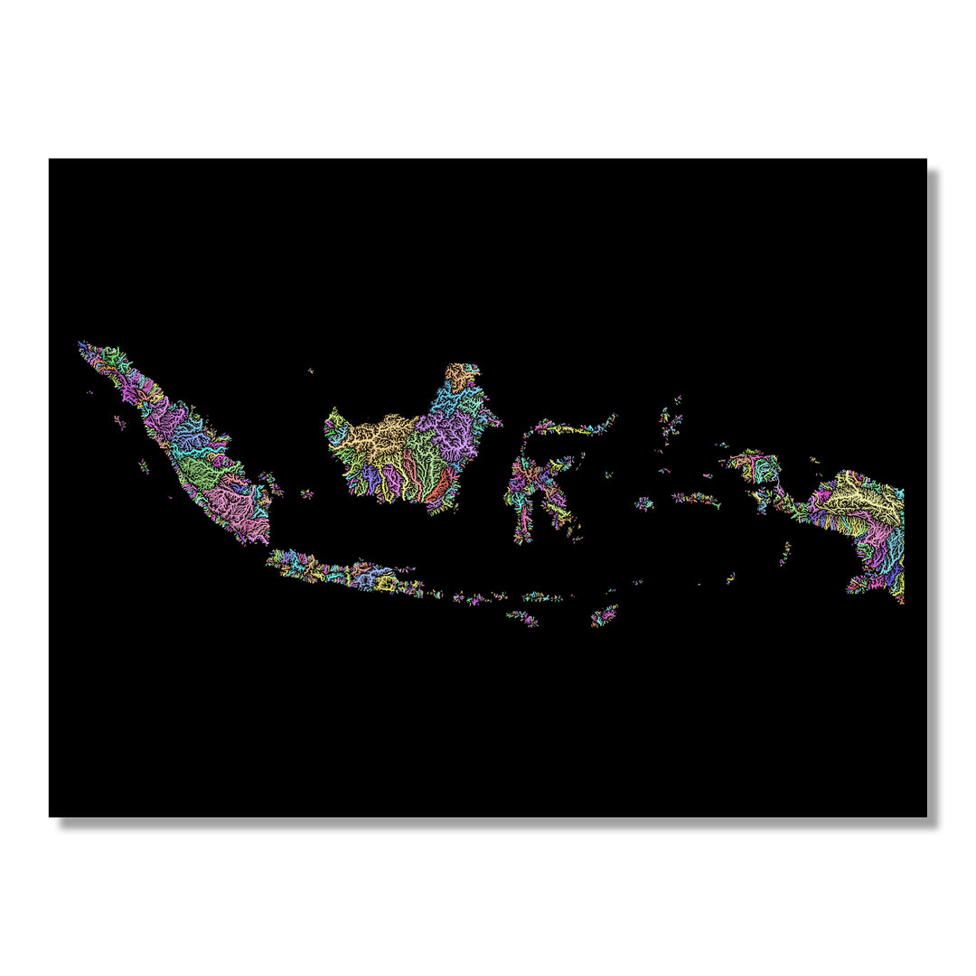Indonesia - River basin map, pastel colours - Wall Art