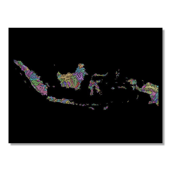 Indonesia - River basin map, pastel colours - Wall Art