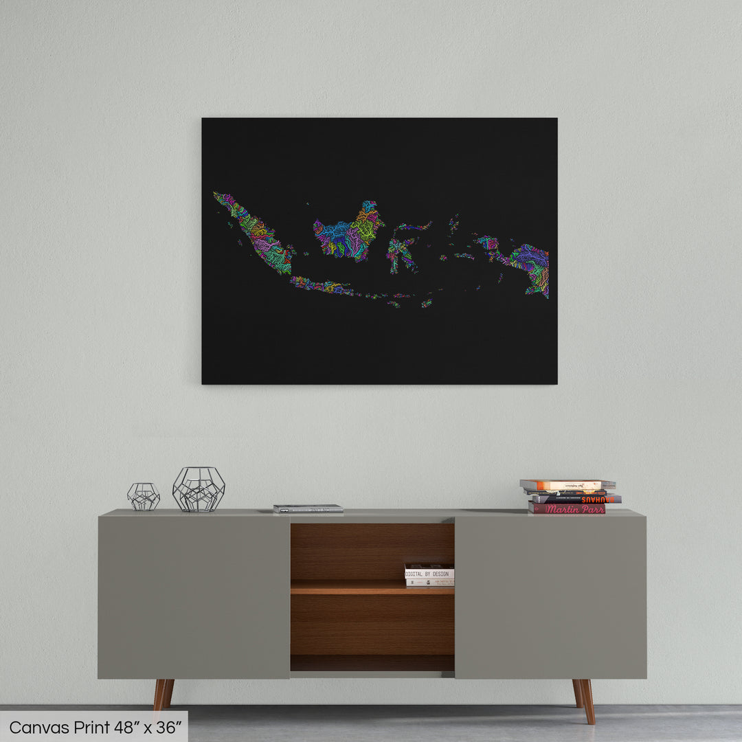 Indonesia - River basin map, rainbow colours - Wall Art