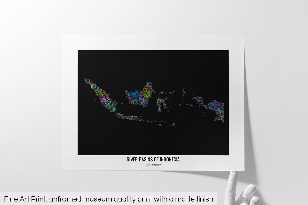 Indonesia - River basin map, rainbow colours - Wall Art