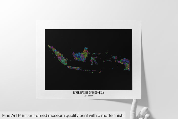 Indonesia - River basin map, rainbow colours - Wall Art