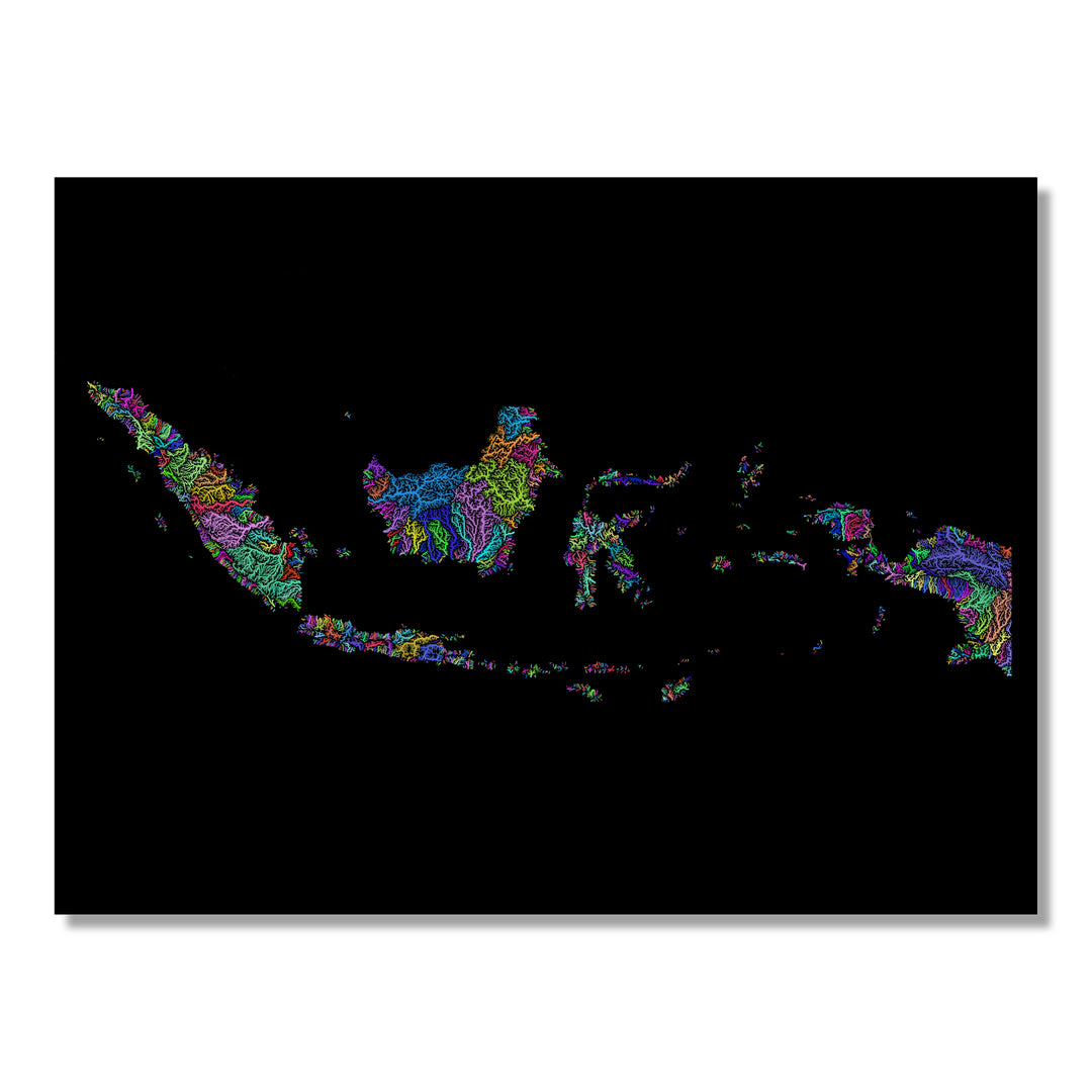 Indonesia - River basin map, rainbow colours - Wall Art