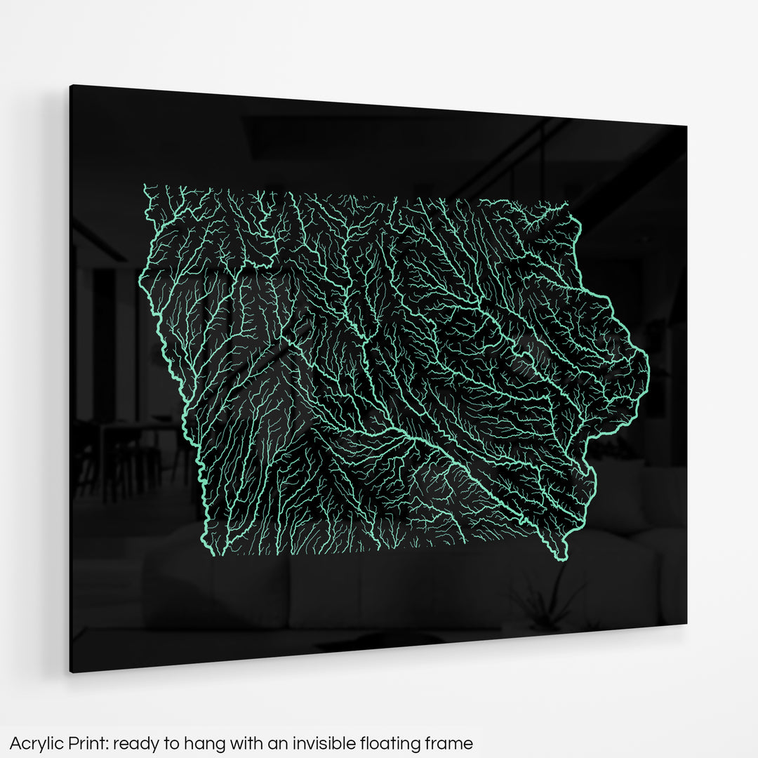 Iowa - River basin map, pastel colours - Wall Art