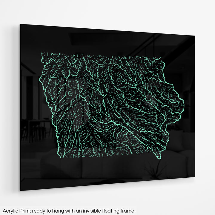 Iowa - River basin map, pastel colours - Wall Art