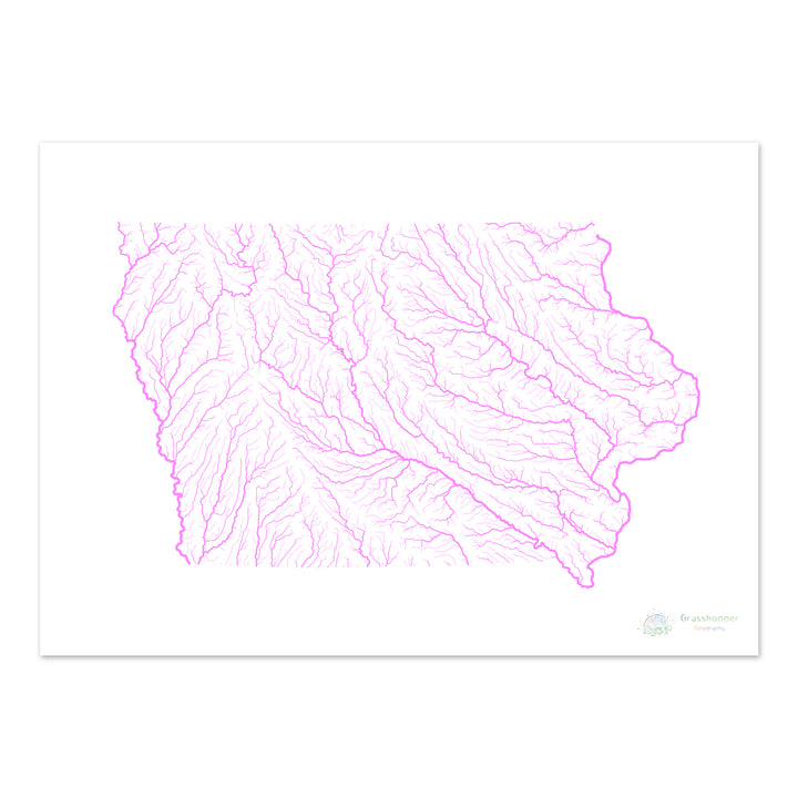 River basin map of Iowa, pastel colours on white - Fine Art Print