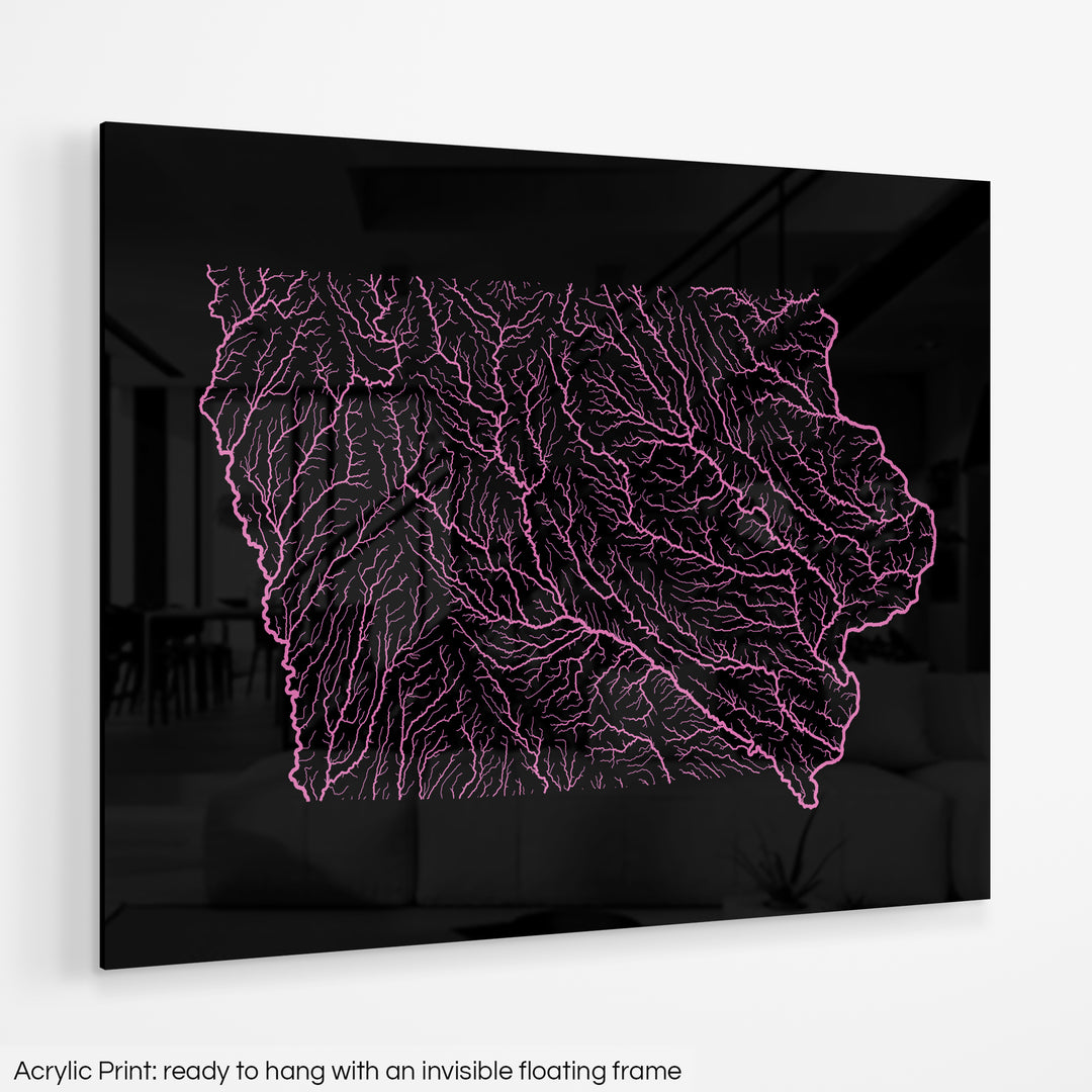 Iowa - River basin map, rainbow colours - Wall Art