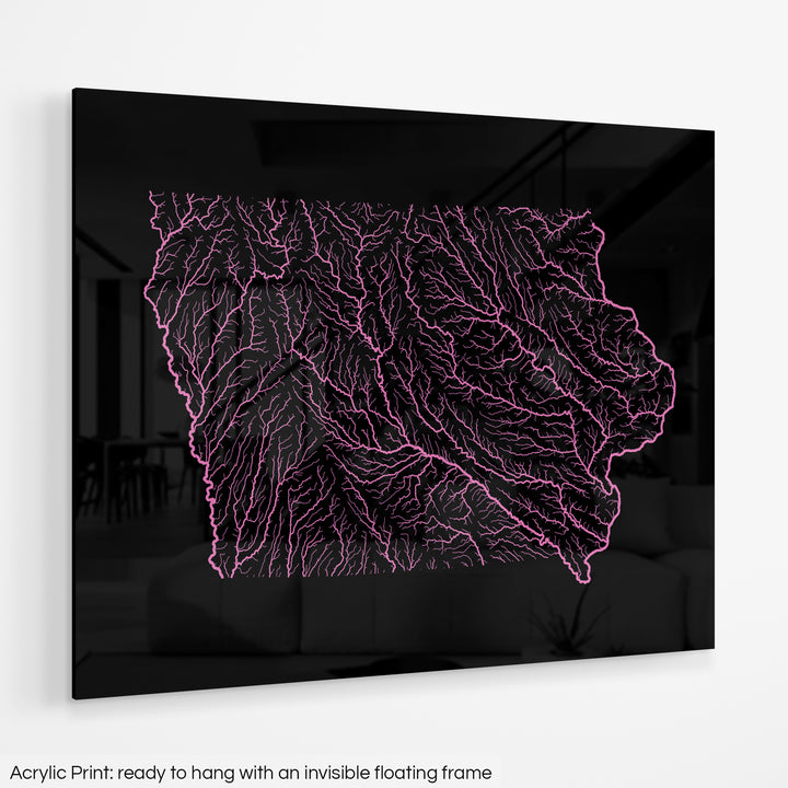 Iowa - River basin map, rainbow colours - Wall Art