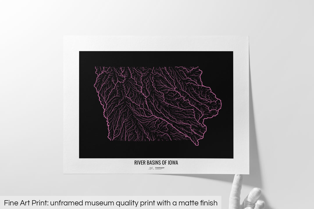 Iowa - River basin map, rainbow colours - Wall Art