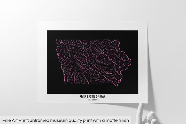 Iowa - River basin map, rainbow colours - Wall Art