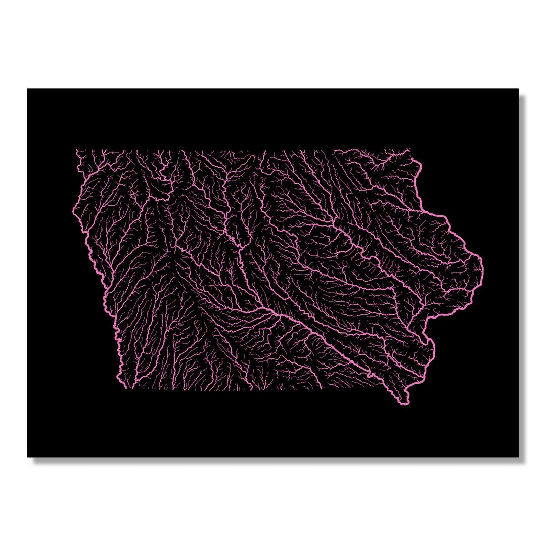Iowa - River basin map, rainbow colours - Wall Art