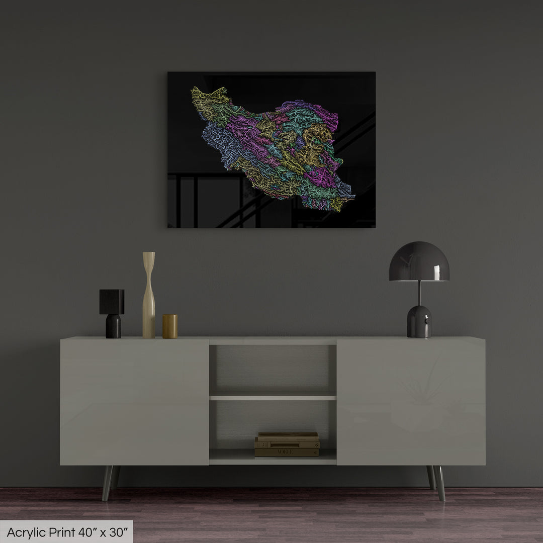 Iran - River basin map, pastel colours - Wall Art