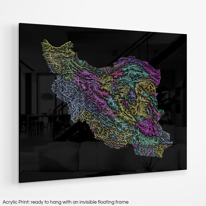 Iran - River basin map, pastel colours - Wall Art