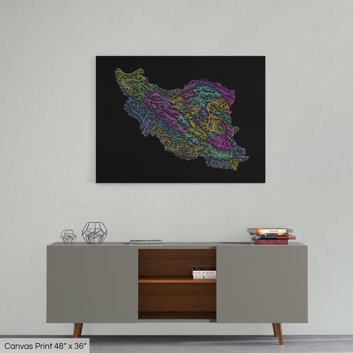 Iran - River basin map, pastel colours - Wall Art