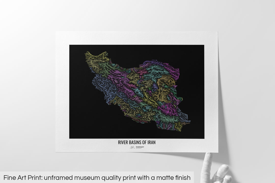Iran - River basin map, pastel colours - Wall Art