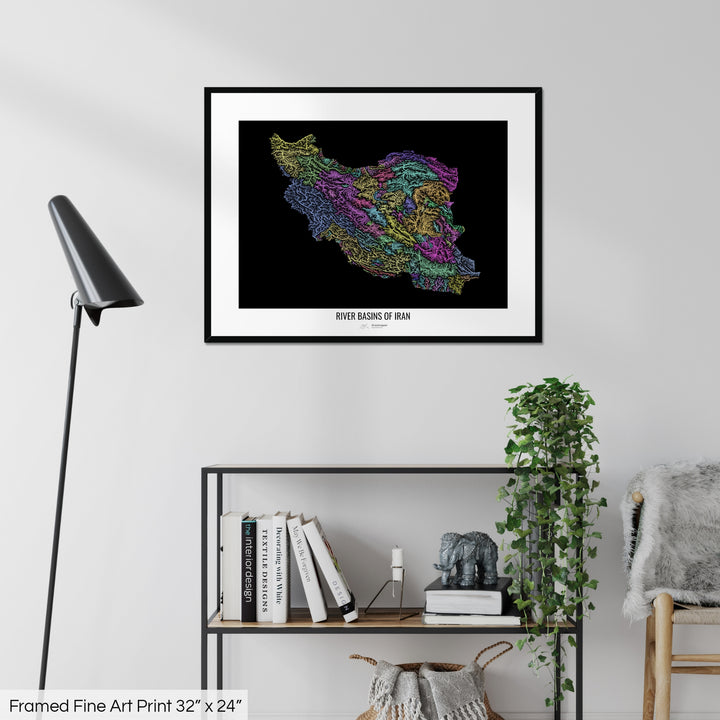 Iran - River basin map, pastel colours - Wall Art