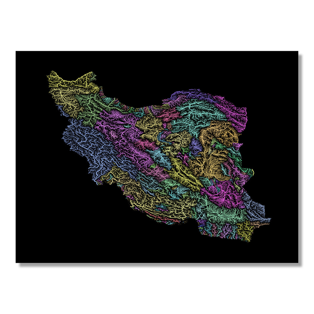Iran - River basin map, pastel colours - Wall Art