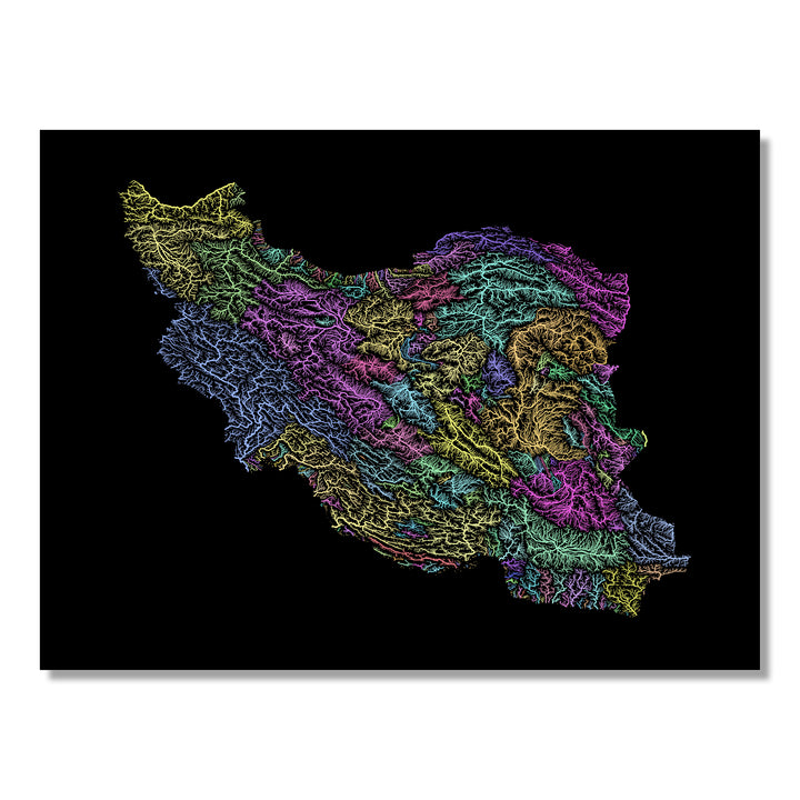 Iran - River basin map, pastel colours - Wall Art