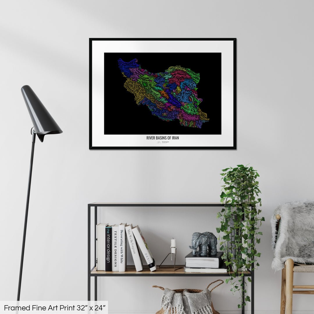 Iran - River basin map, rainbow colours - Wall Art