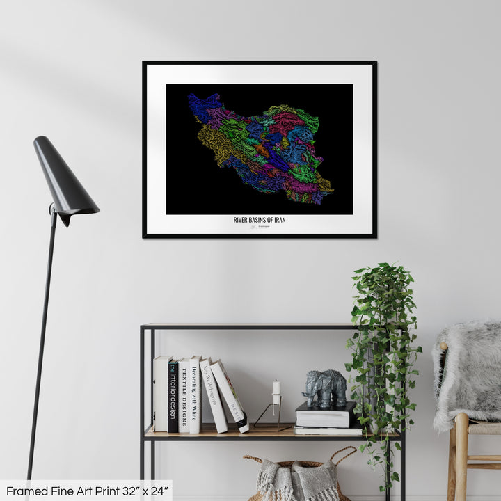 Iran - River basin map, rainbow colours - Wall Art