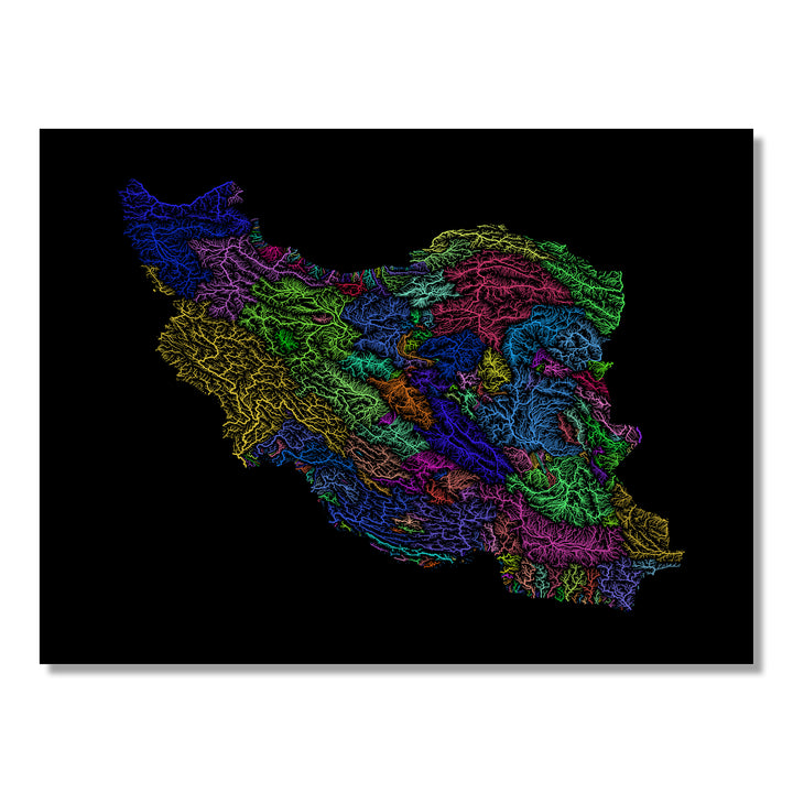 Iran - River basin map, rainbow colours - Wall Art