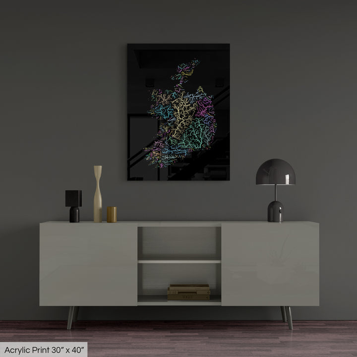 Ireland - River basin map, pastel colours - Wall Art