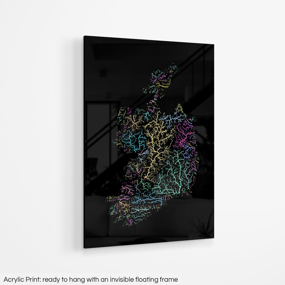 Ireland - River basin map, pastel colours - Wall Art