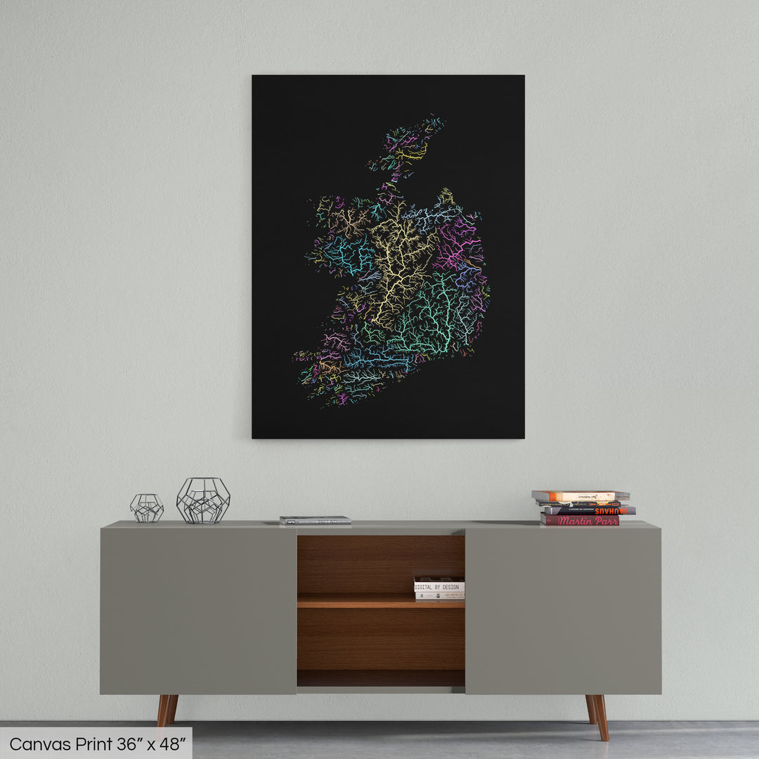 Ireland - River basin map, pastel colours - Wall Art
