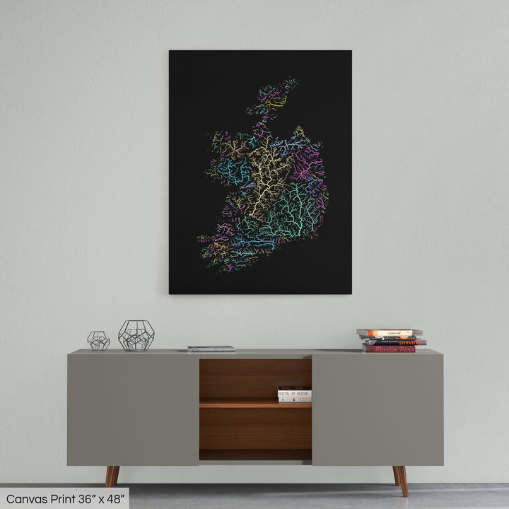 Ireland - River basin map, pastel colours - Wall Art