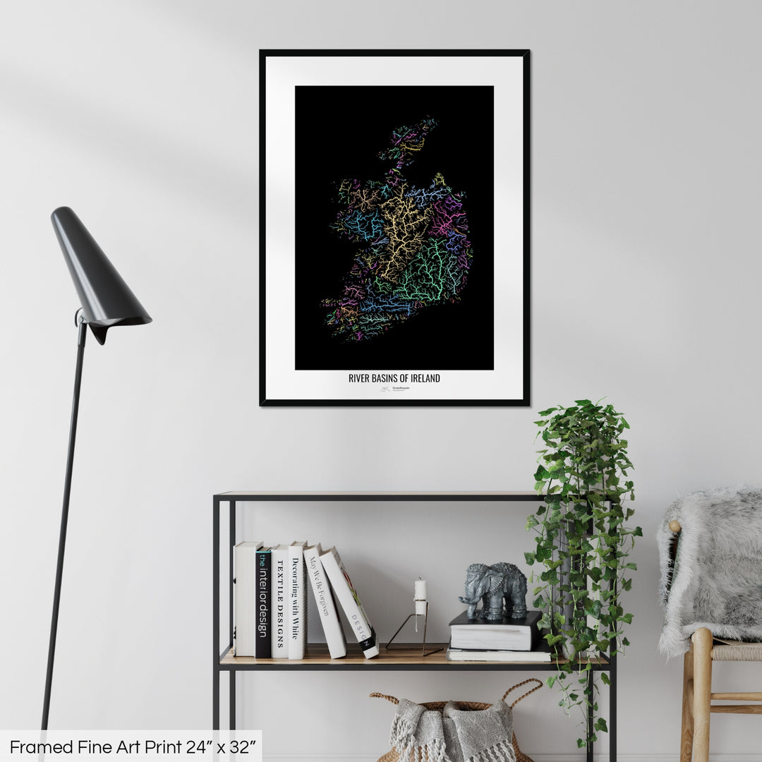 Ireland - River basin map, pastel colours - Wall Art