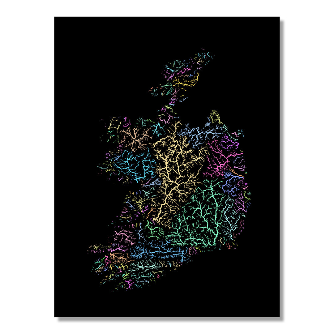 Ireland - River basin map, pastel colours - Wall Art