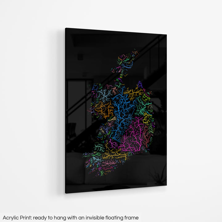 Ireland - River basin map, rainbow colours - Wall Art