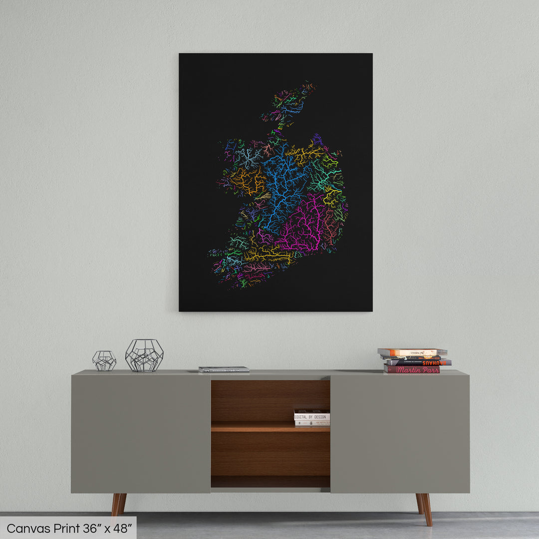 Ireland - River basin map, rainbow colours - Wall Art