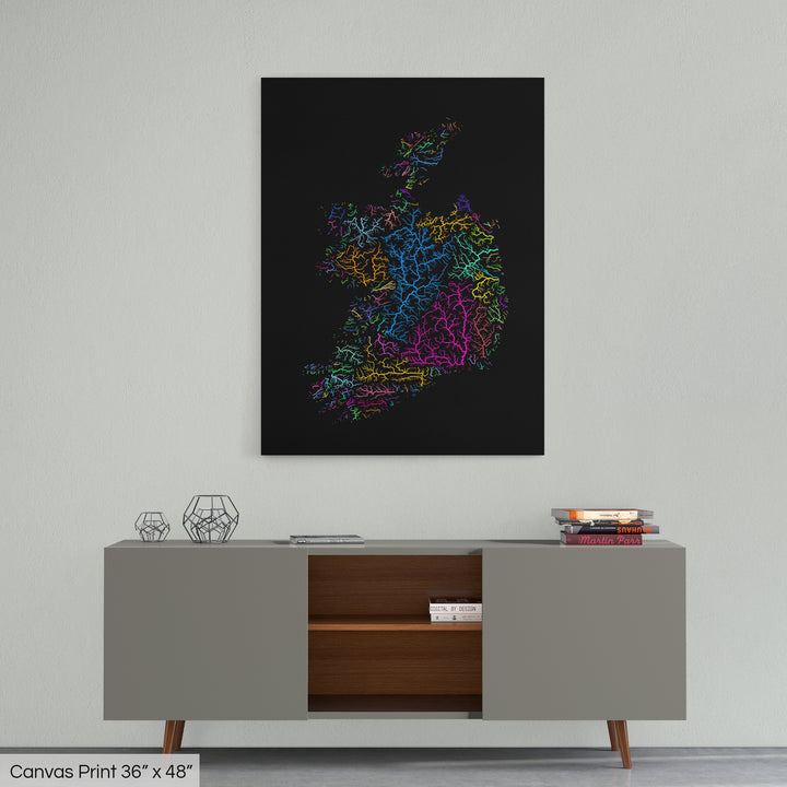 Ireland - River basin map, rainbow colours - Wall Art