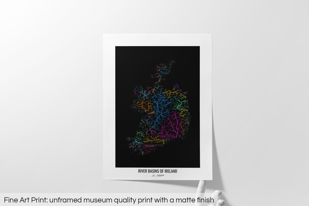 Ireland - River basin map, rainbow colours - Wall Art