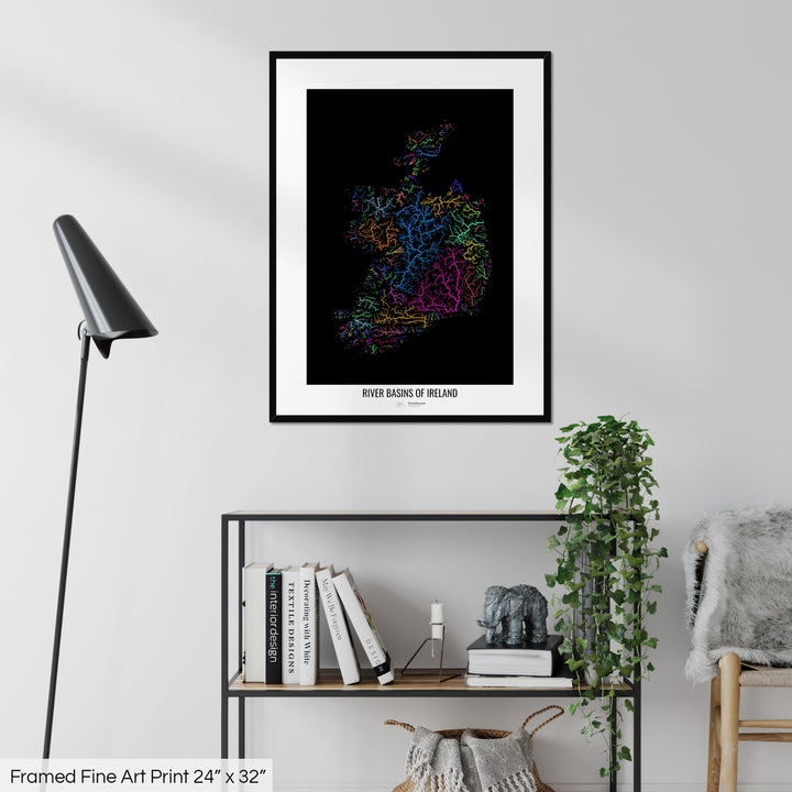 Ireland - River basin map, rainbow colours - Wall Art