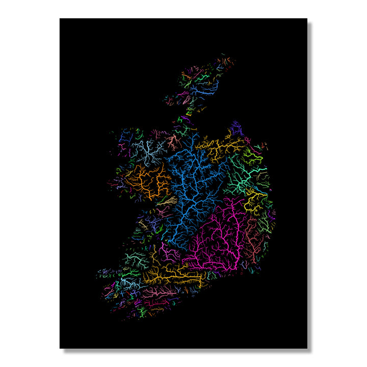 Ireland - River basin map, rainbow colours - Wall Art