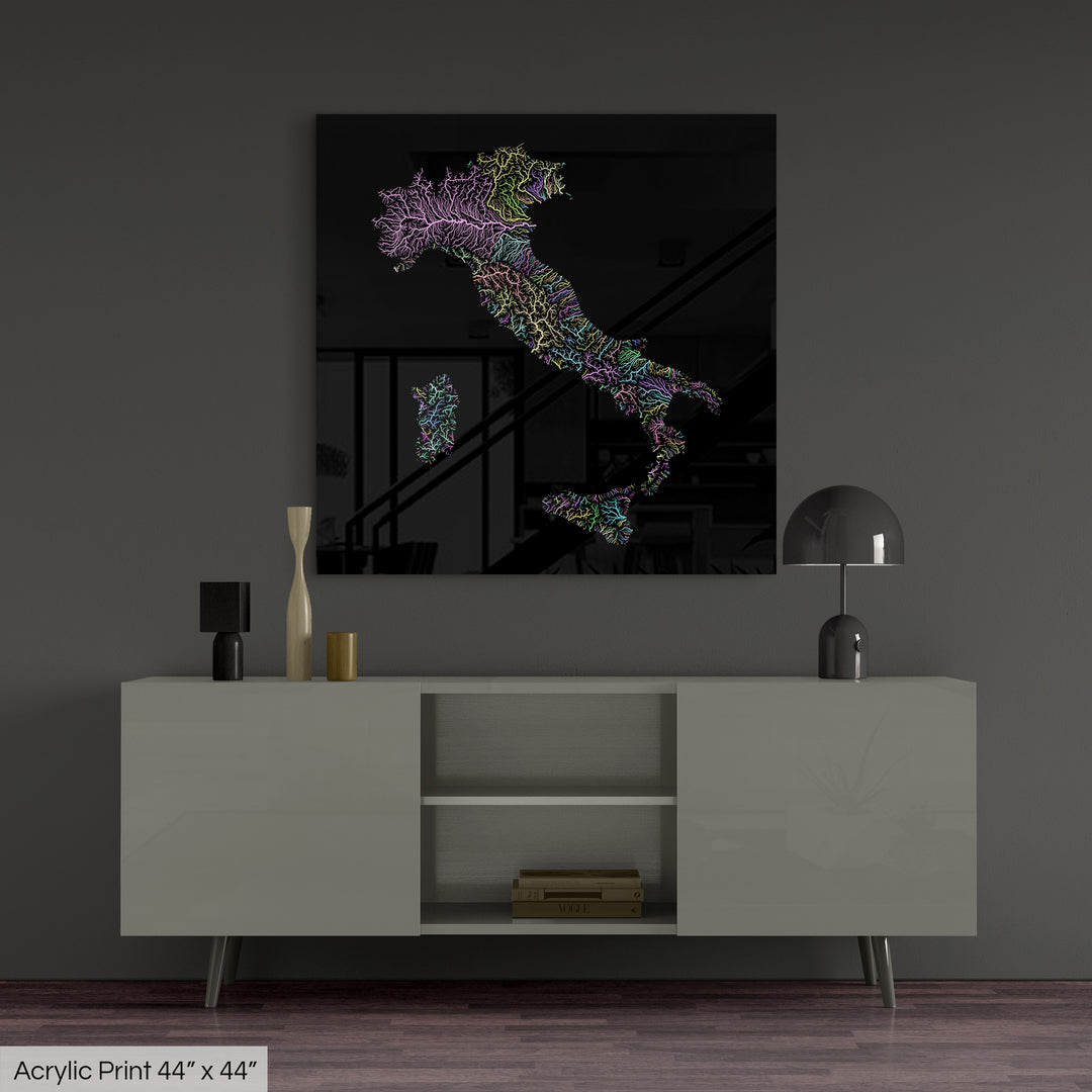Italy - River basin map, pastel colours - Wall Art