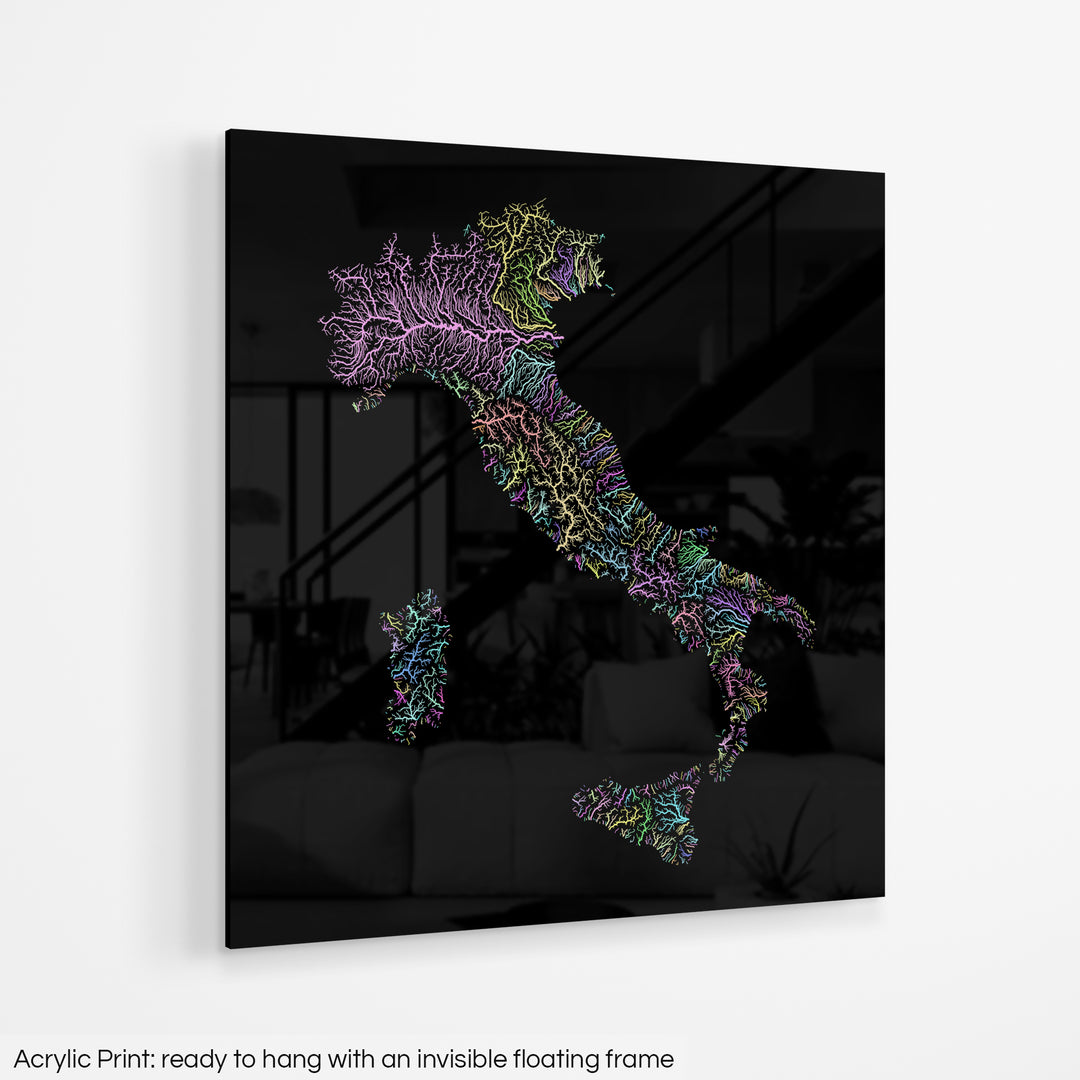 Italy - River basin map, pastel colours - Wall Art