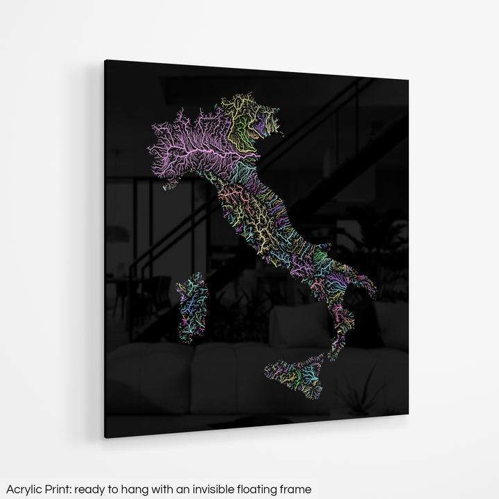 Italy - River basin map, pastel colours - Wall Art