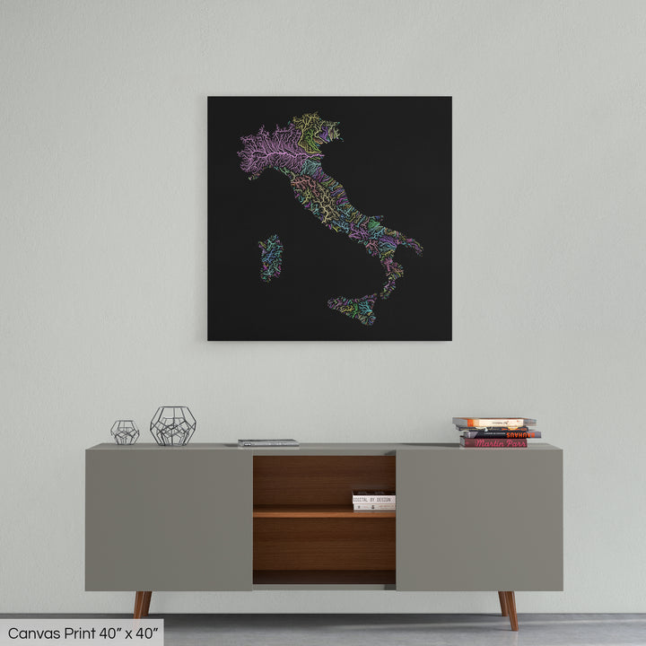 Italy - River basin map, pastel colours - Wall Art