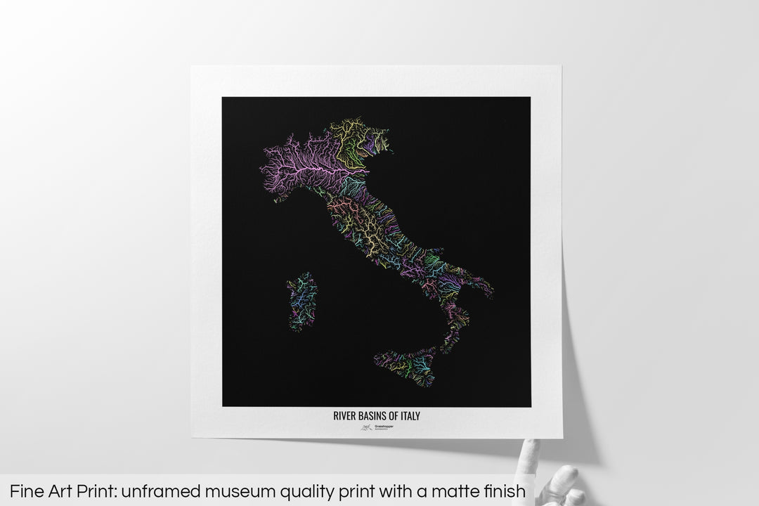 Italy - River basin map, pastel colours - Wall Art