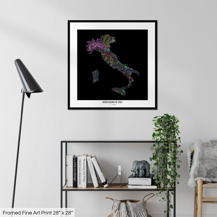 Italy - River basin map, pastel colours - Wall Art