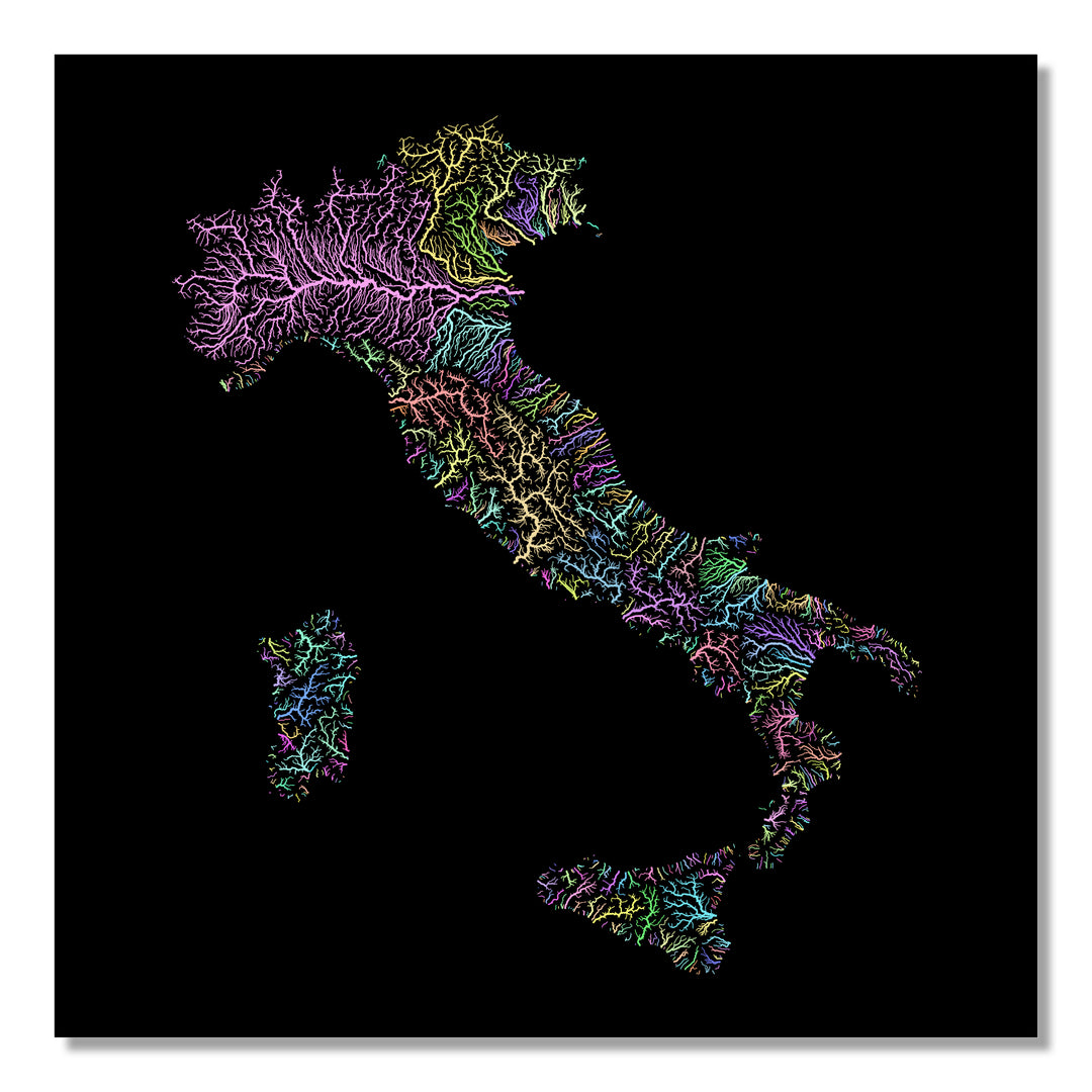 Italy - River basin map, pastel colours - Wall Art