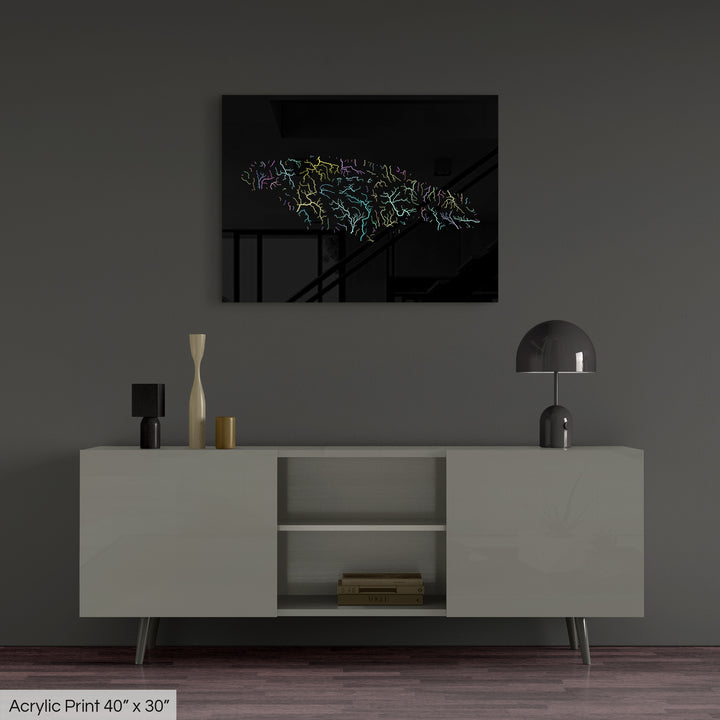 Jamaica - River basin map, pastel colours - Wall Art