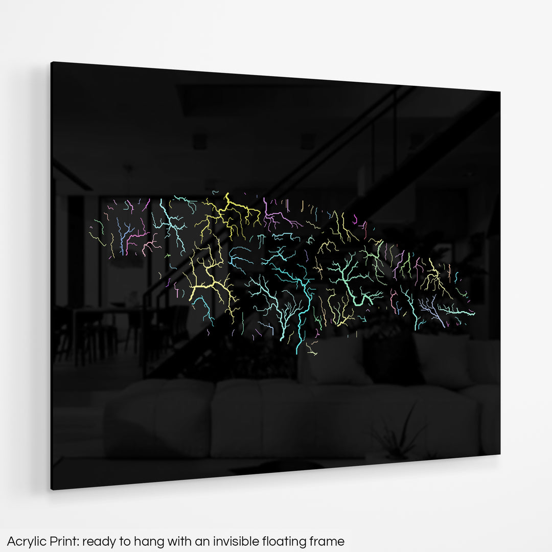 Jamaica - River basin map, pastel colours - Wall Art