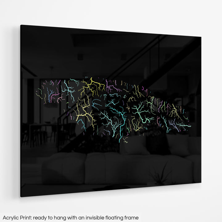 Jamaica - River basin map, pastel colours - Wall Art