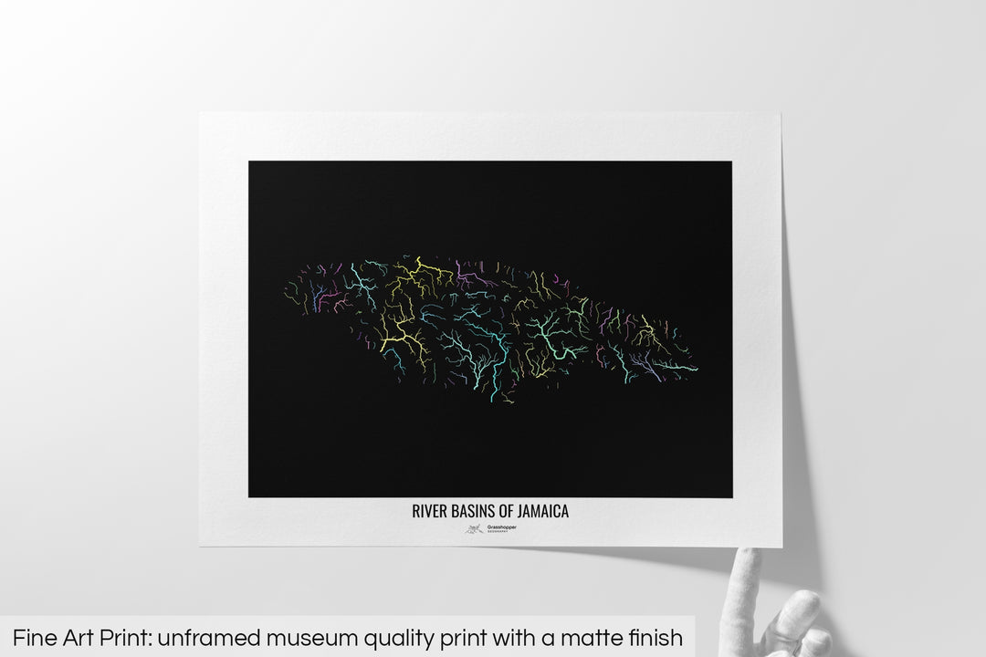 Jamaica - River basin map, pastel colours - Wall Art