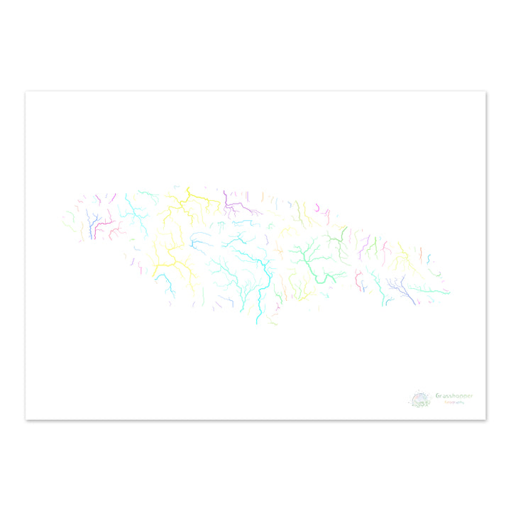 River basin map of Jamaica, pastel colours on white - Fine Art Print